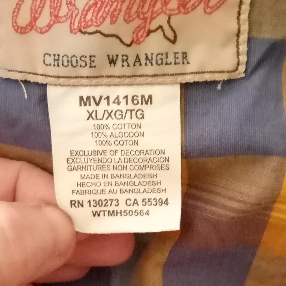 Wrangler Western Multi Plaid Pearl Snap Long Sleeve Shirt Sz XL - Picture 6 of 8